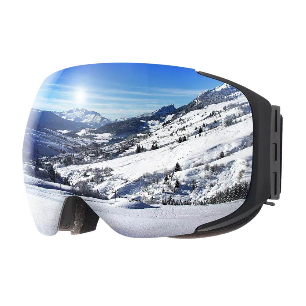 Óculos de proteção para neve Outdoormaster com lentes extras, ideal para atividades e esportes de inverno, visor prateado.