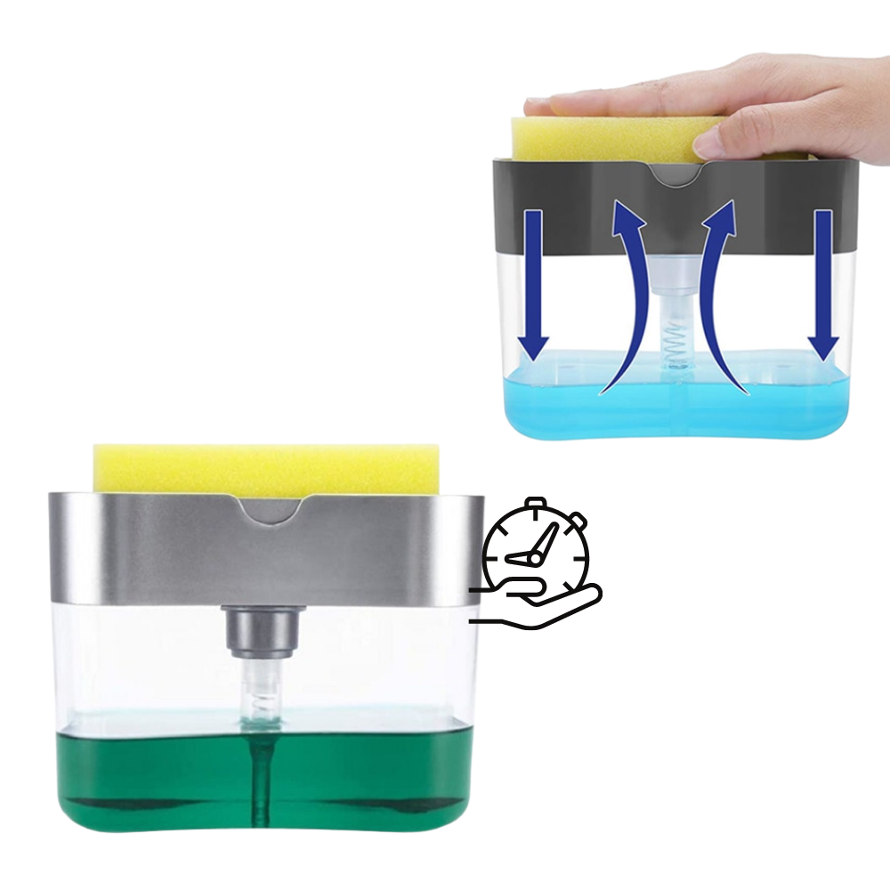 Distributeur de detergente de cozinha Doubleking com porta-esponja, ideal para sabonete líquido e lotion.