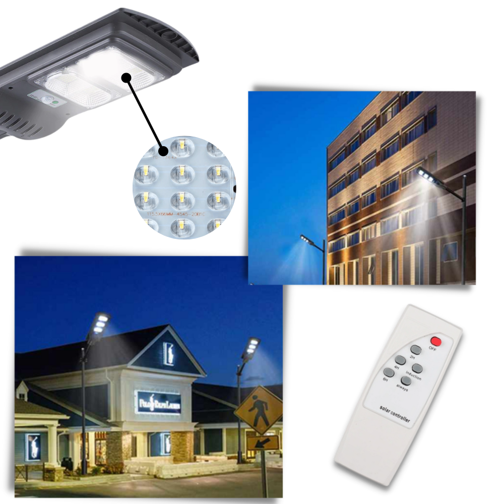 Luminária LED solar externa para jardim, com sensor de movimento, marca Munchen, iluminação de alameda eficiente e sustentável.