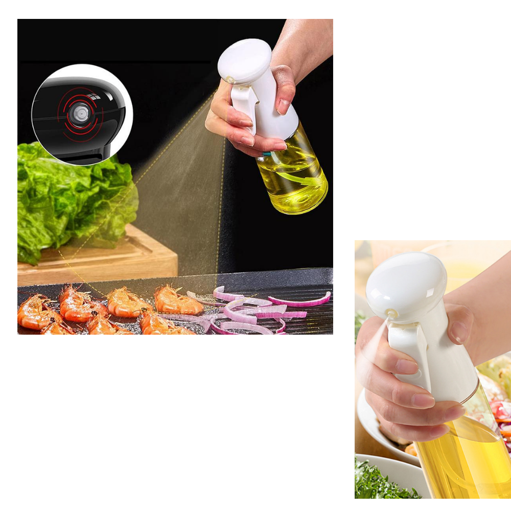 Garrafa de spray de óleo a pressão, utensílios de cozinha, recipiente de spray para óleo, útil para cozinhar e temperar alimentos.