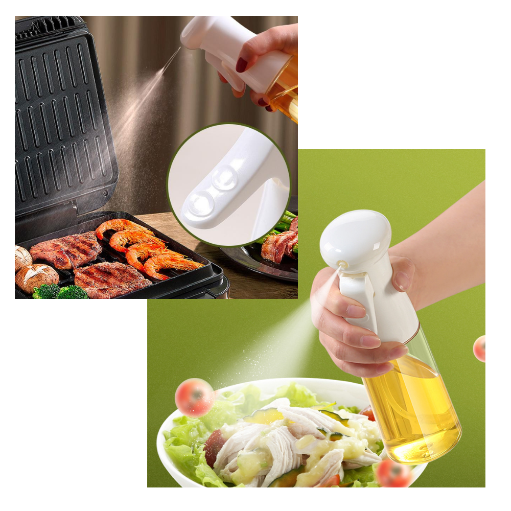 Garrafa de spray de óleo de pressão, utensílio de cozinha com design prático para aplicação de líquidos.