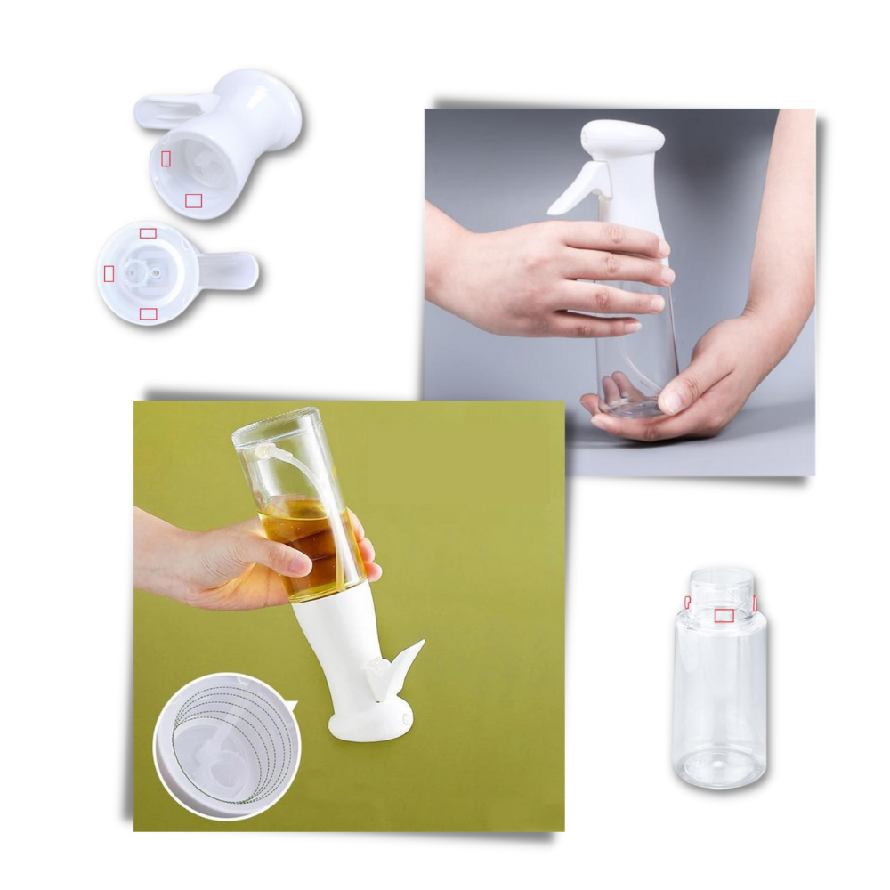 Frasco de spray de óleo de pressão para cozinha, utensílio de plástico transparente com gatilho de spray.