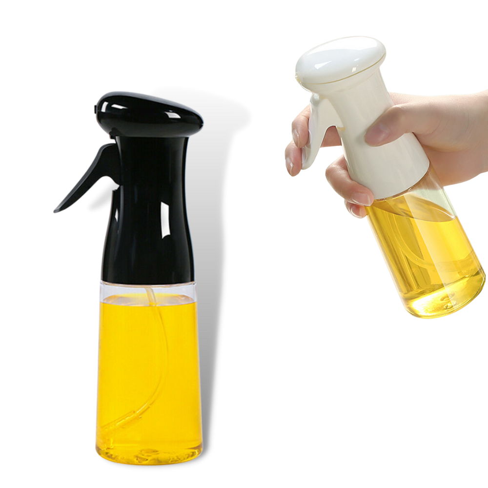 Frasco de spray de óleo transparente de utensílios de cozinha, com gatilho de pressão para aplicação fácil e uniforme.