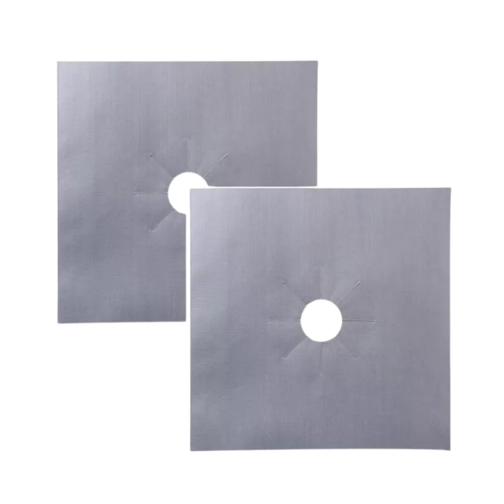 Conjunto de duas capas de proteção prateadas para fogões a gás, acessório de pequeno eletrodoméstico da marca Great.