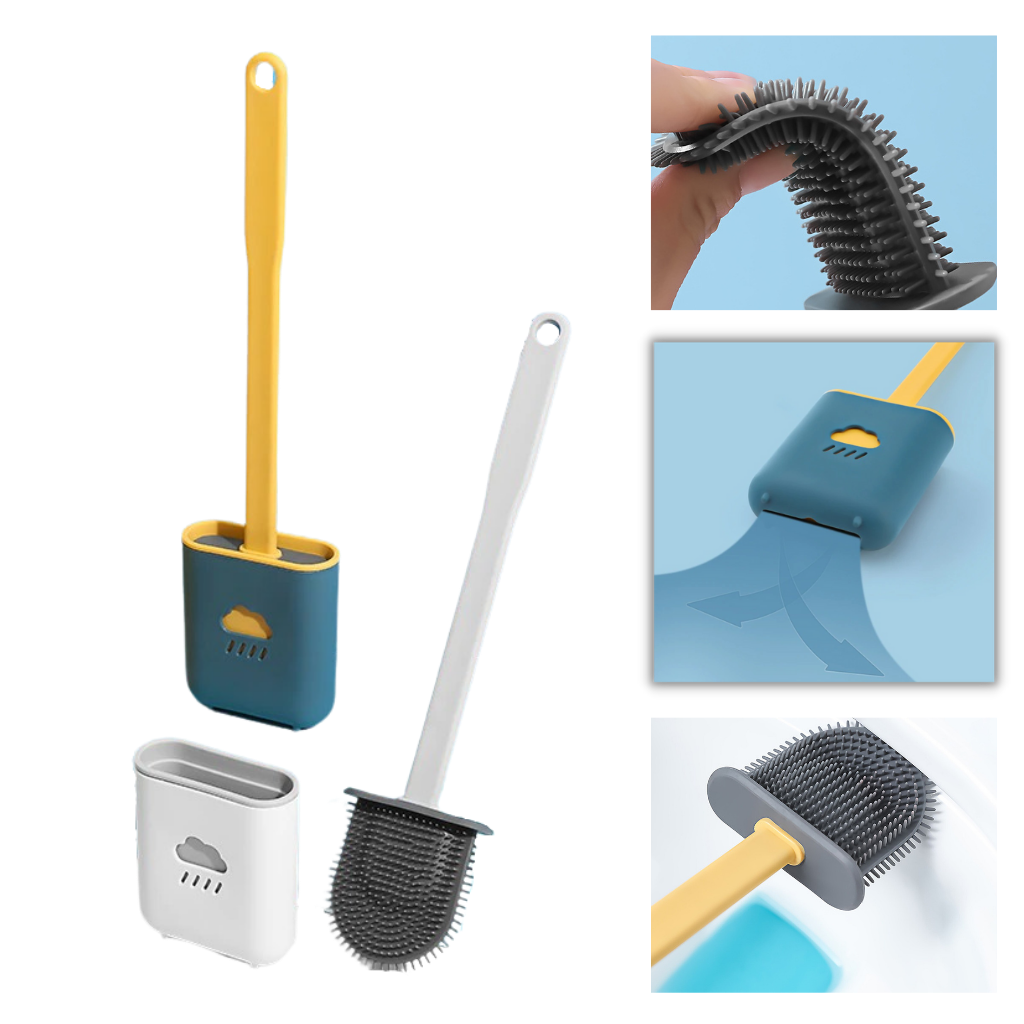 Escova de vaso sanitário de silicone Dengmore com suporte, prática e higiênica para limpeza de banheiros.