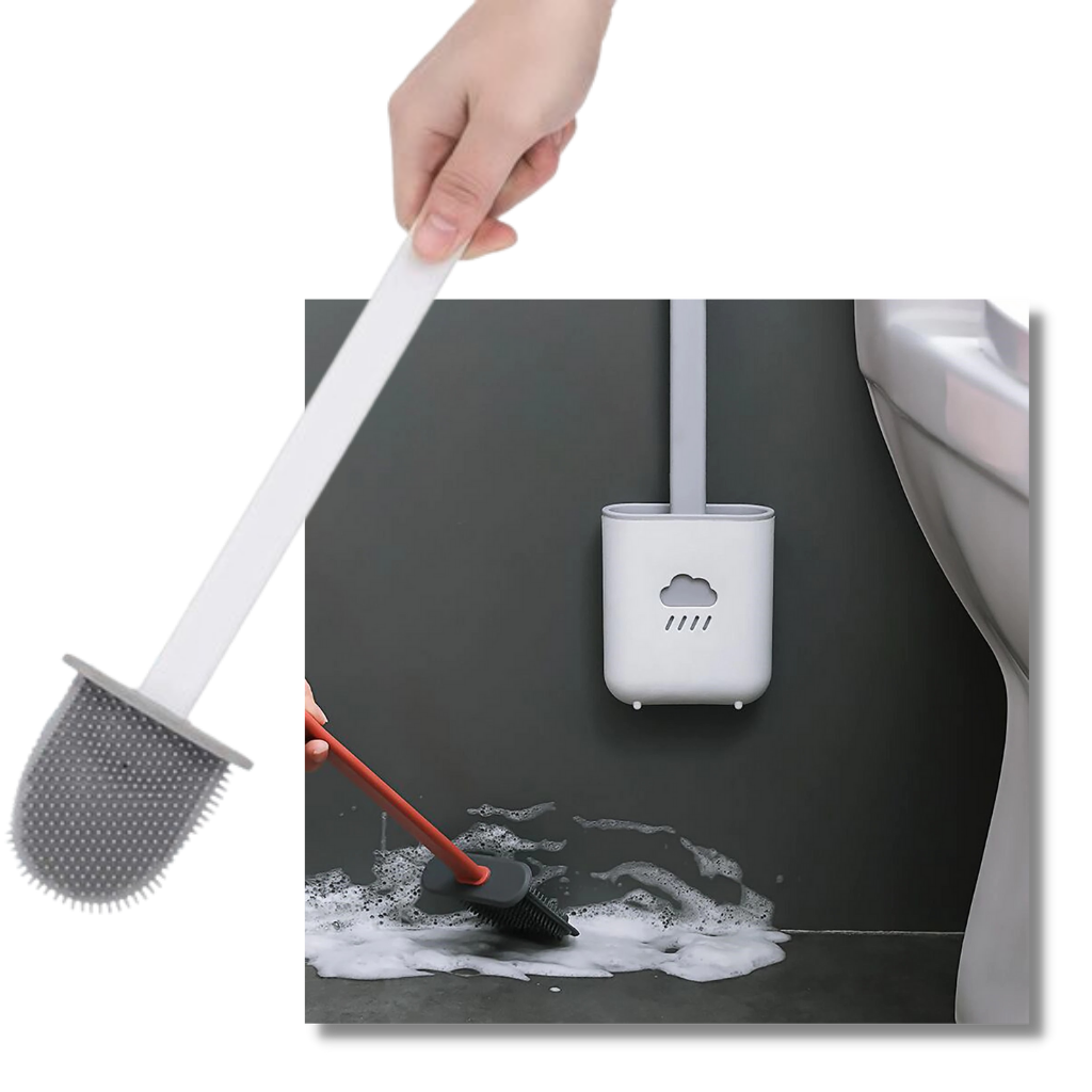 Escova de banheiro em silicone Dengmore com cabos ergonômicos e design espesso, ideal para limpeza eficiente do vaso sanitário.