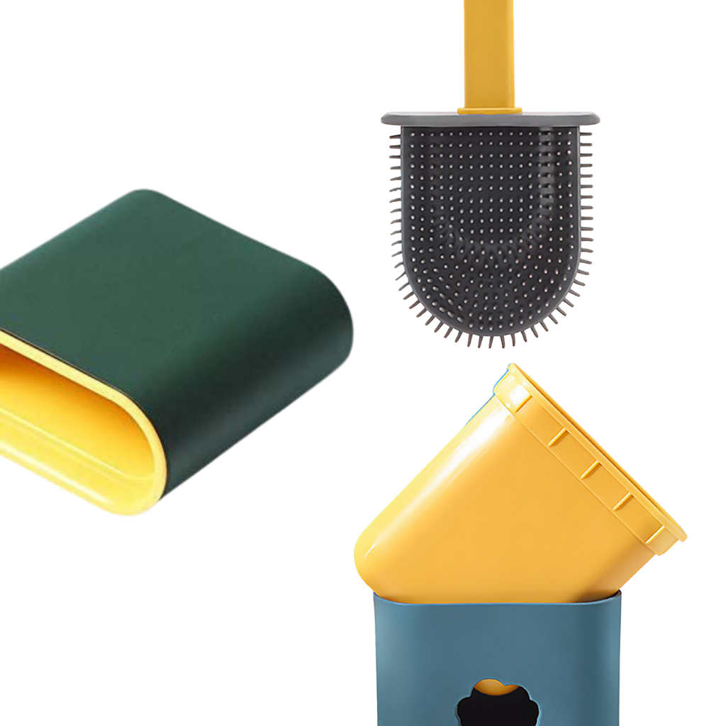 Escova de vaso sanitário de silicone Dengmore com balde interno para gotejamento, design moderno e fácil de limpar.