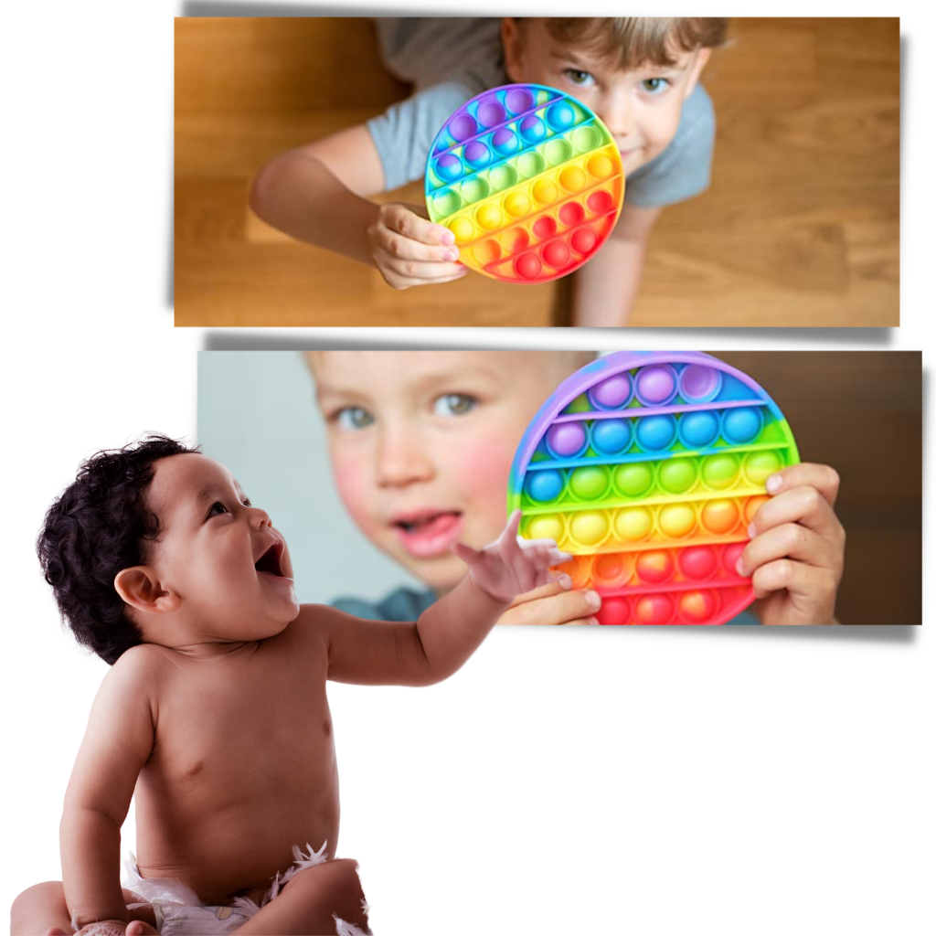 Brinquedo sensorial antiestresse com bolhas, jogo simples e divertido da marca Ibaste, para aliviar o estresse e estimular os sentidos.