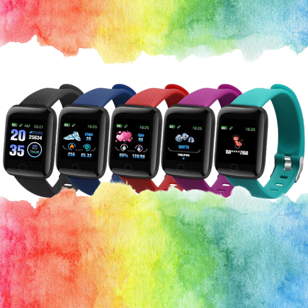Relógio inteligente D13 com tela sensível ao toque em cores variadas, design moderno para roupas fitness e esportivas.
