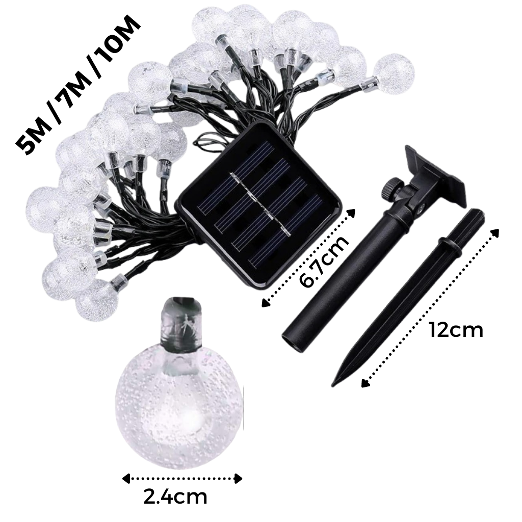 Guirlanda luminosa solar da Onrp com luzes LED brancas, ideal para decoração externa e ambientes ao ar livre.