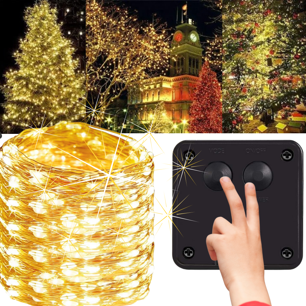 Guirlanda solar com LED da Pure Garden, luminária de 8 modos de iluminação, decorativa e eficiente para ambientes externos.