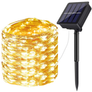 Luminária guirlanda solar com luzes LED quentes, ideal para decoração ao ar livre, marca Pure Garden, visível na imagem.