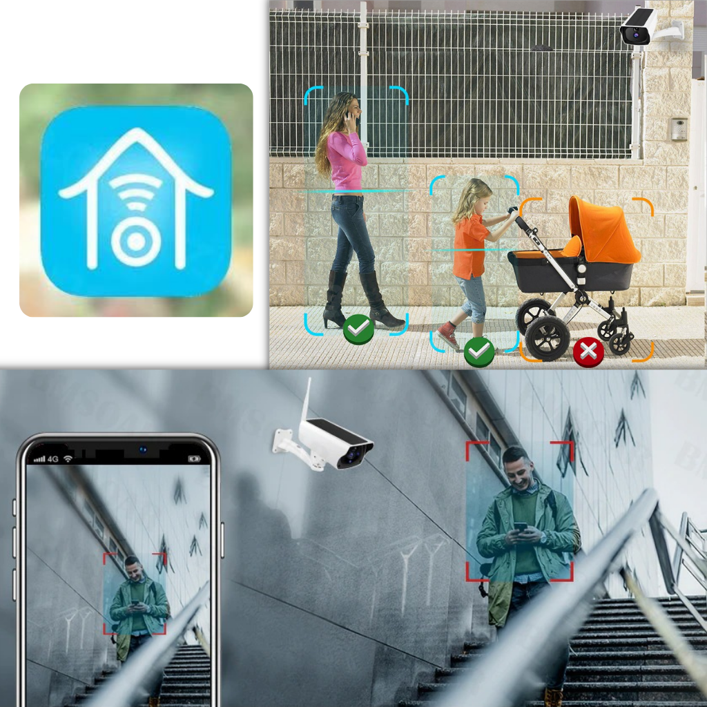 Câmera de vigilância solar Ktnajol com detecção de movimento inteligente e sensor PIR para segurança ao ar livre.