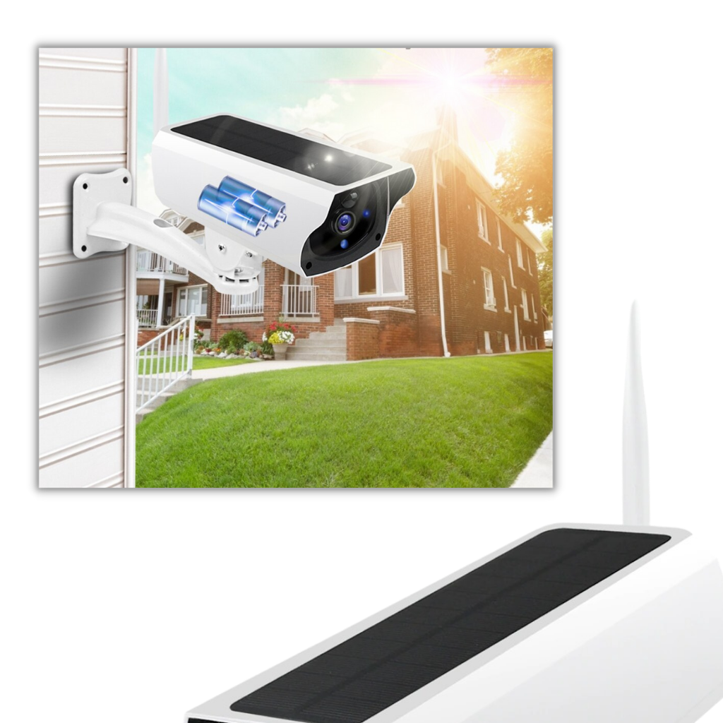 Câmera de vigilância solar da Ktnajol, câmera de segurança com energia solar e design resistente ao clima externo.