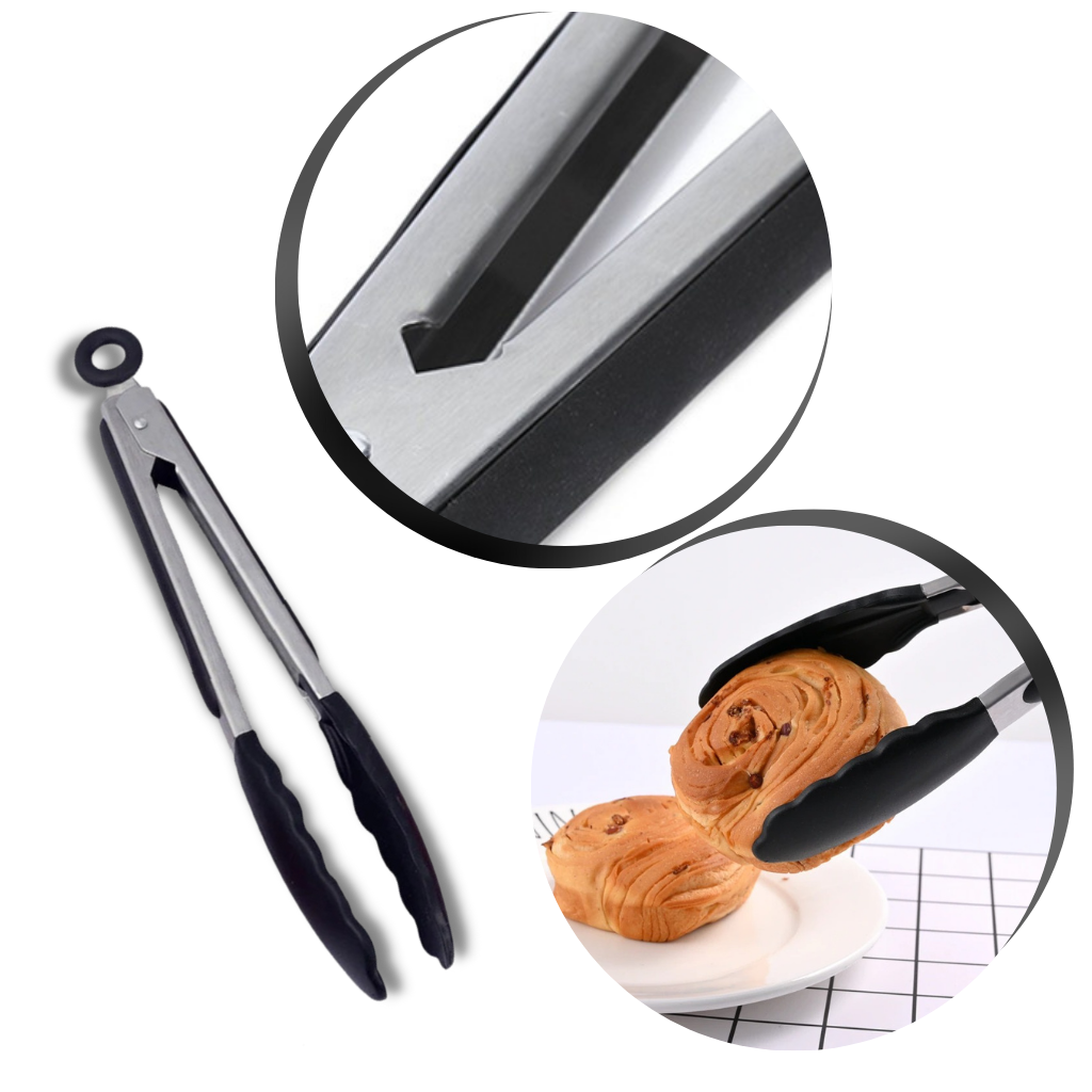 Pinça de churrasco em aço inox com cabo de silicone da marca Peralng, utensílio de cozinha para grelhar carnes.