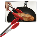 Pinça de churrasco em aço inox com empunhadura de silicone, utensílio de cozinha resistente para grelhar e servir alimentos.