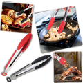 Pinça de churrasco em aço inox com empunhadura de silicone, utensílio de cozinha resistente para grelhar e servir alimentos.
