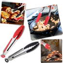 Pinça de churrasco em aço inox com empunhadura de silicone, utensílio de cozinha resistente para grelhar e servir alimentos.