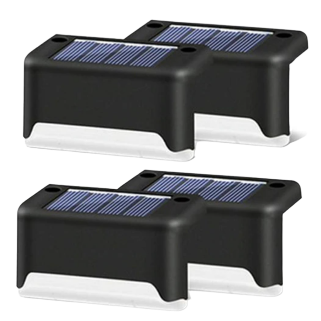 Quatro luminárias solares LED Baumaty para escada ao ar livre, luzes de ambiente black para iluminação exterior.