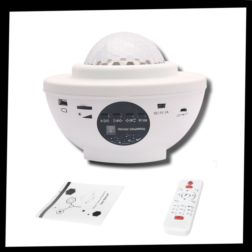 Projetor de céu estrelado Aetomce com alto-falante Bluetooth, luz de ambiente relaxante e efeito de estrelas no teto.