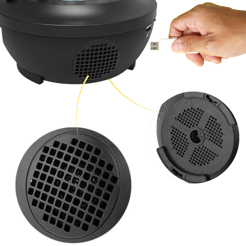 Projetor de céu estrelado Aetomce com alto-falantes Bluetooth, iluminação de ambiente e efeito de céu noturno.