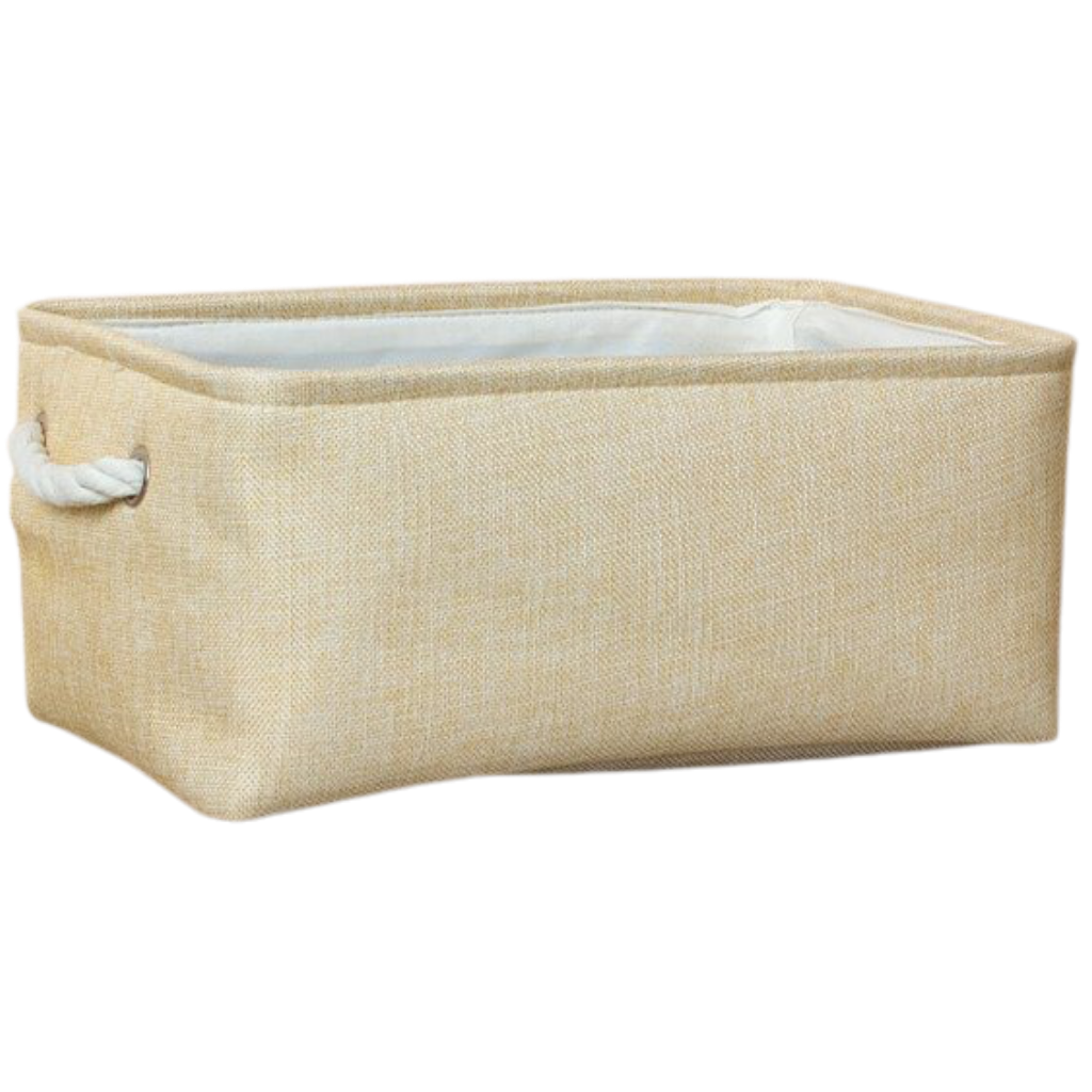 Cesto de roupa elegante da Skylight com alças de corda em tom bege, ideal para organizar roupas com estilo e praticidade.
