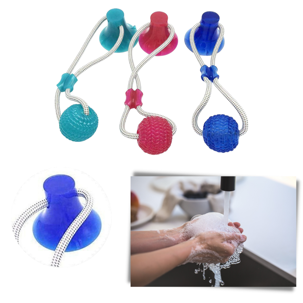 Bola com ventosa para cachorro, acessório para cães da marca Manfiter, ideal para diversão e jogo ao ar livre.