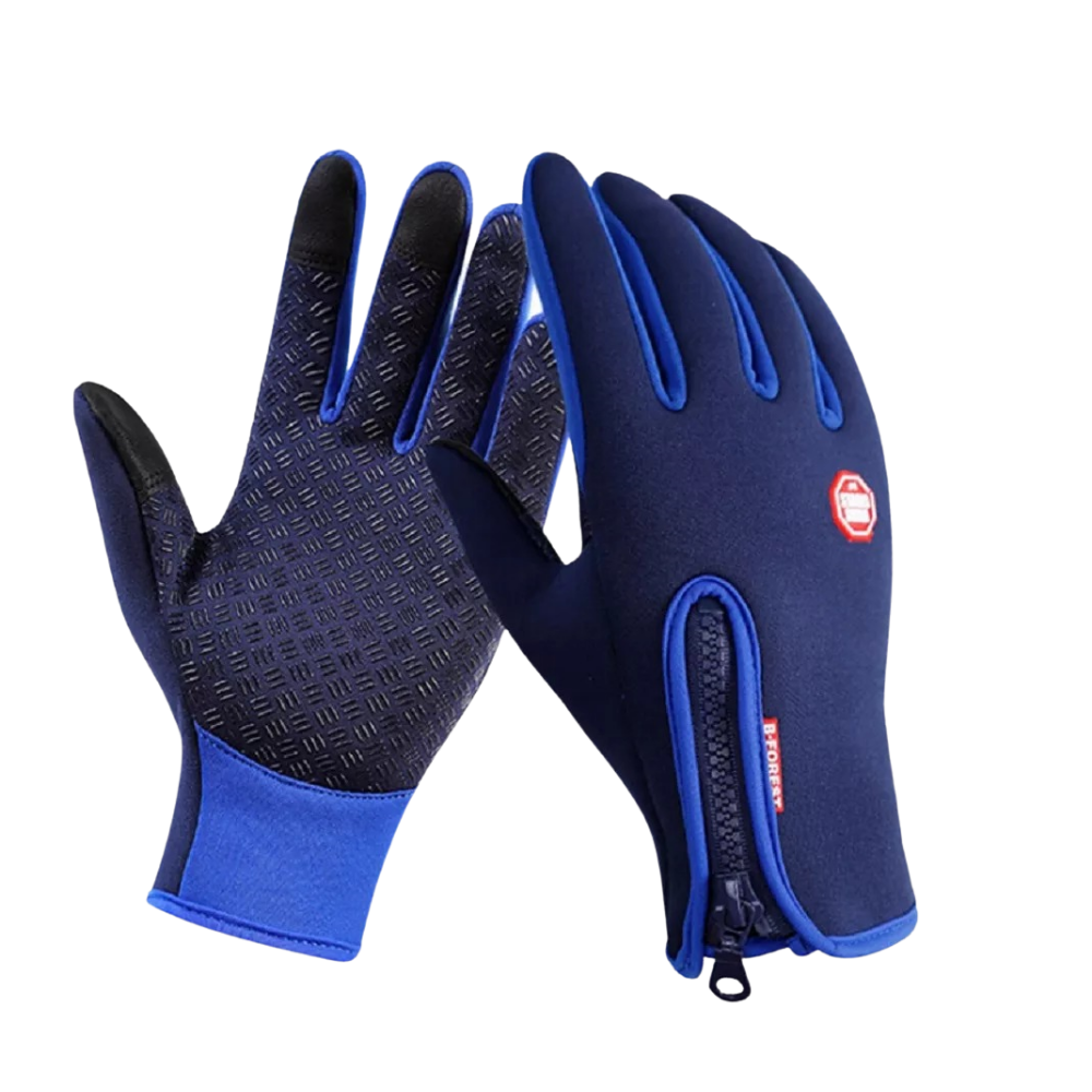 Luvas térmicas unissex da Sodial, em azul, feitas para proteger as mãos do frio com conforto e estilo.