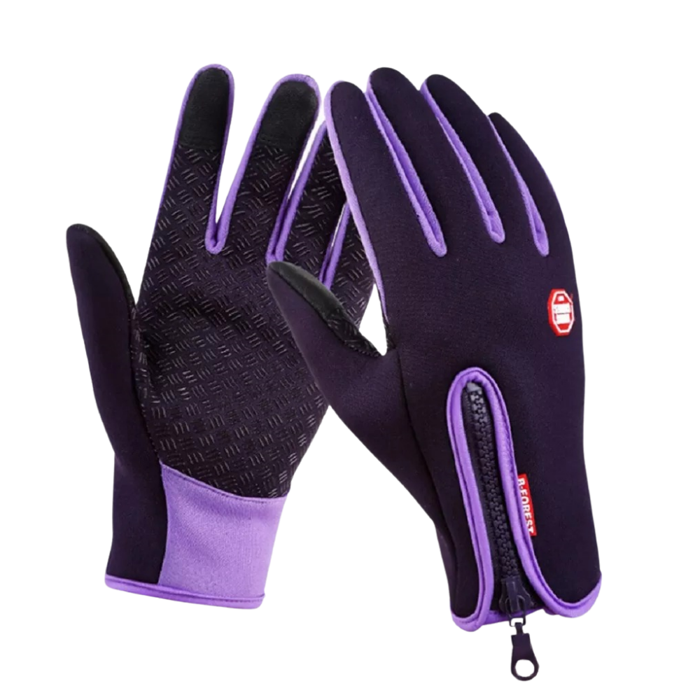 Luvas térmicas unissex da Sodial em cor roxa, ideal para proteger as mãos do frio com design confortável e ajustável.