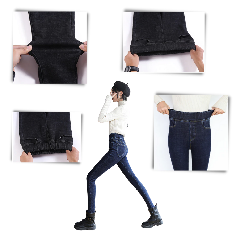 Jeggings térmicas de lã polaire para mulheres da Plush, com tecido externo resistente e confortável para o inverno.