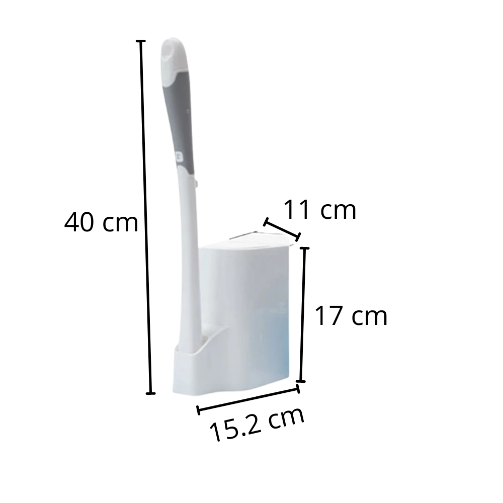 Conjunto de brosses de toilettes jetáveis Ostrifin com porta-brossa, visualização da dimensão do produto.