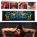 Imagem de uma prancha de treinamento 9 em 1 da Buena Salud, mostrando diferentes exercícios de musculação e fitness.