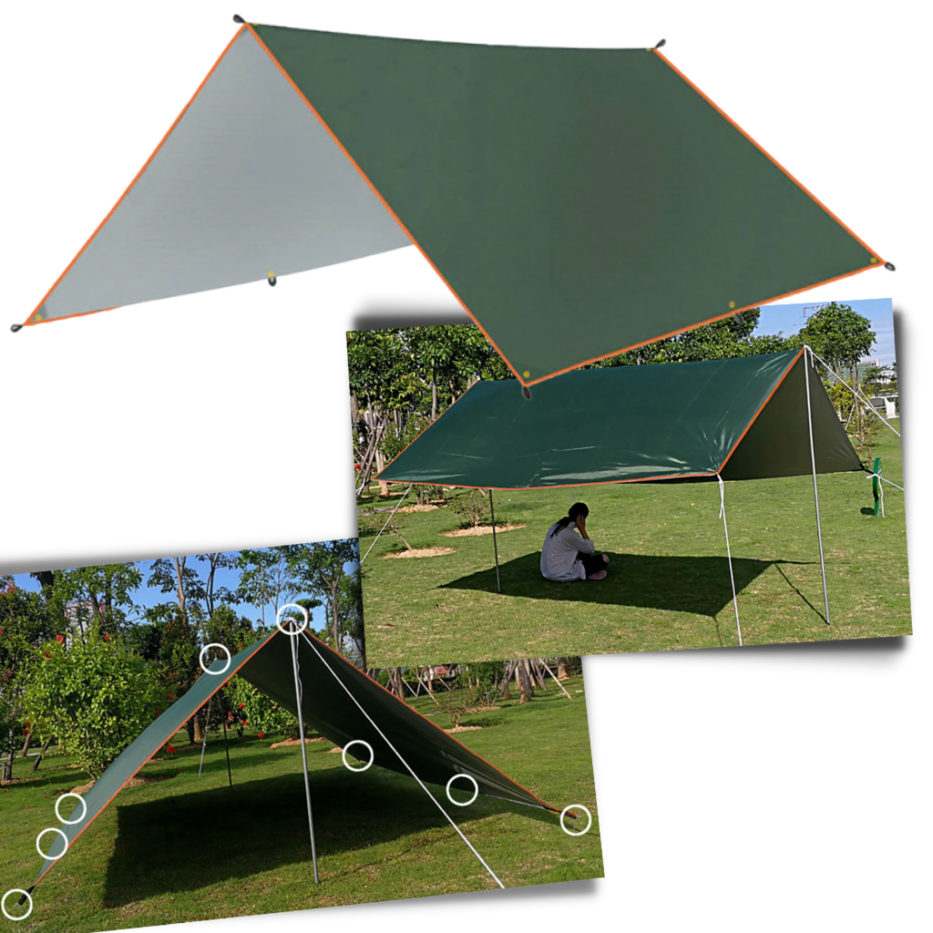 Kit de lona de camping impermeável da Abcelit, ideal para atividades de camping e caminhada ao ar livre.