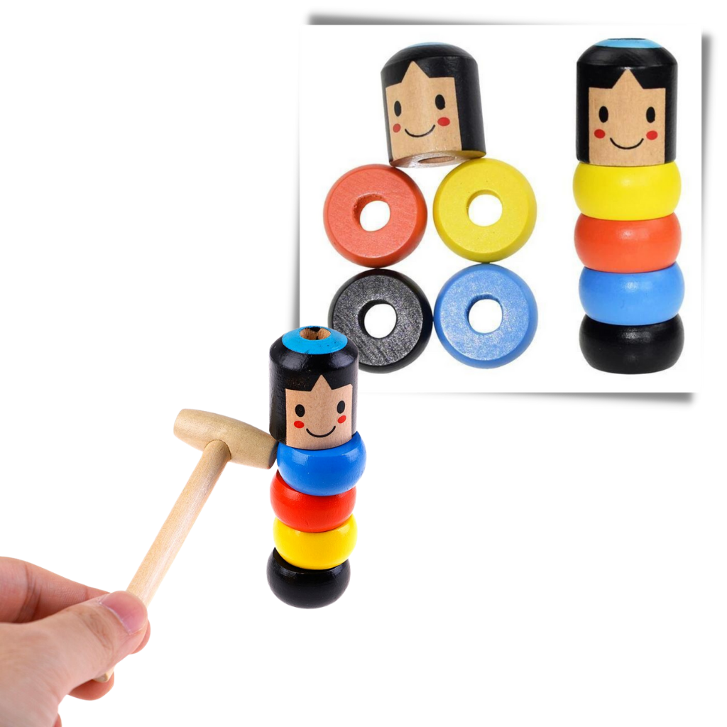 Brinquedo mágico de homem em madeira, inquebrável, da marca Eastjing, mostrado com detalhes de acabamento natural e resistente.