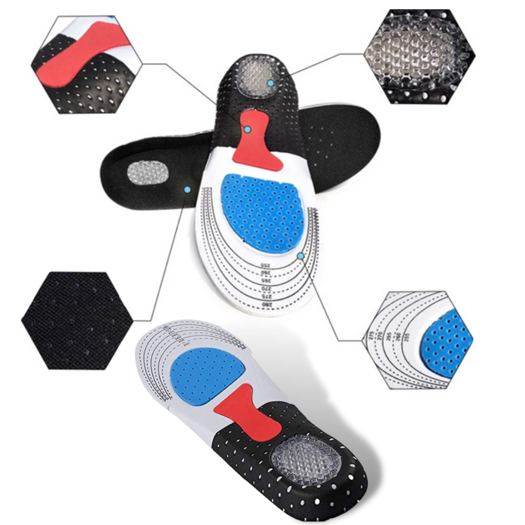 Palmilhas unissex de gel para tênis de corrida, feitas com materiais duráveis, oferecem conforto e suporte para os pés.