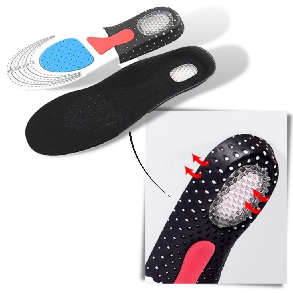 Palmilhas unissex de gel para tênis de corrida, com design ergonômico, fornecendo conforto e suporte para os pés.