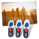 Solas de gel unissex para tênis de corrida, conforto e suporte para pés, em embalagem com insoles para homens e mulheres.