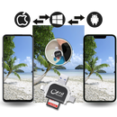 Adaptador universal de cartão SD Taluosi, compatível com diversos dispositivos, mostrado conectado a um cartão SD.