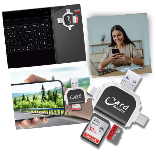 Adaptador universal de cartão SD Taluosi, compatível com diferentes modelos, conectado a um dispositivo eletrônico.