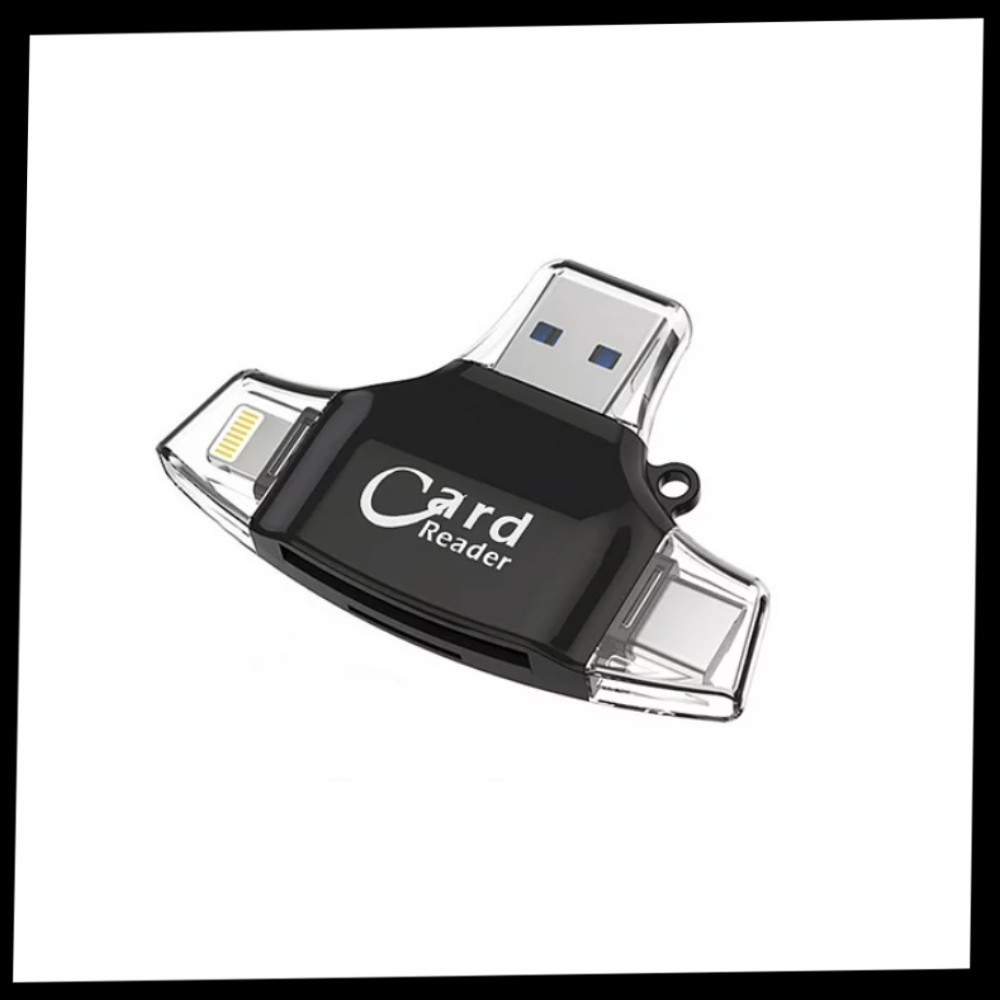 Adaptador universal de cartão SD Taluosi, compatível com diversos dispositivos, mostrado na embalagem do produto.