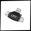 Adaptador universal de cartão SD Taluosi, compatível com diversos dispositivos, mostrado na embalagem do produto.