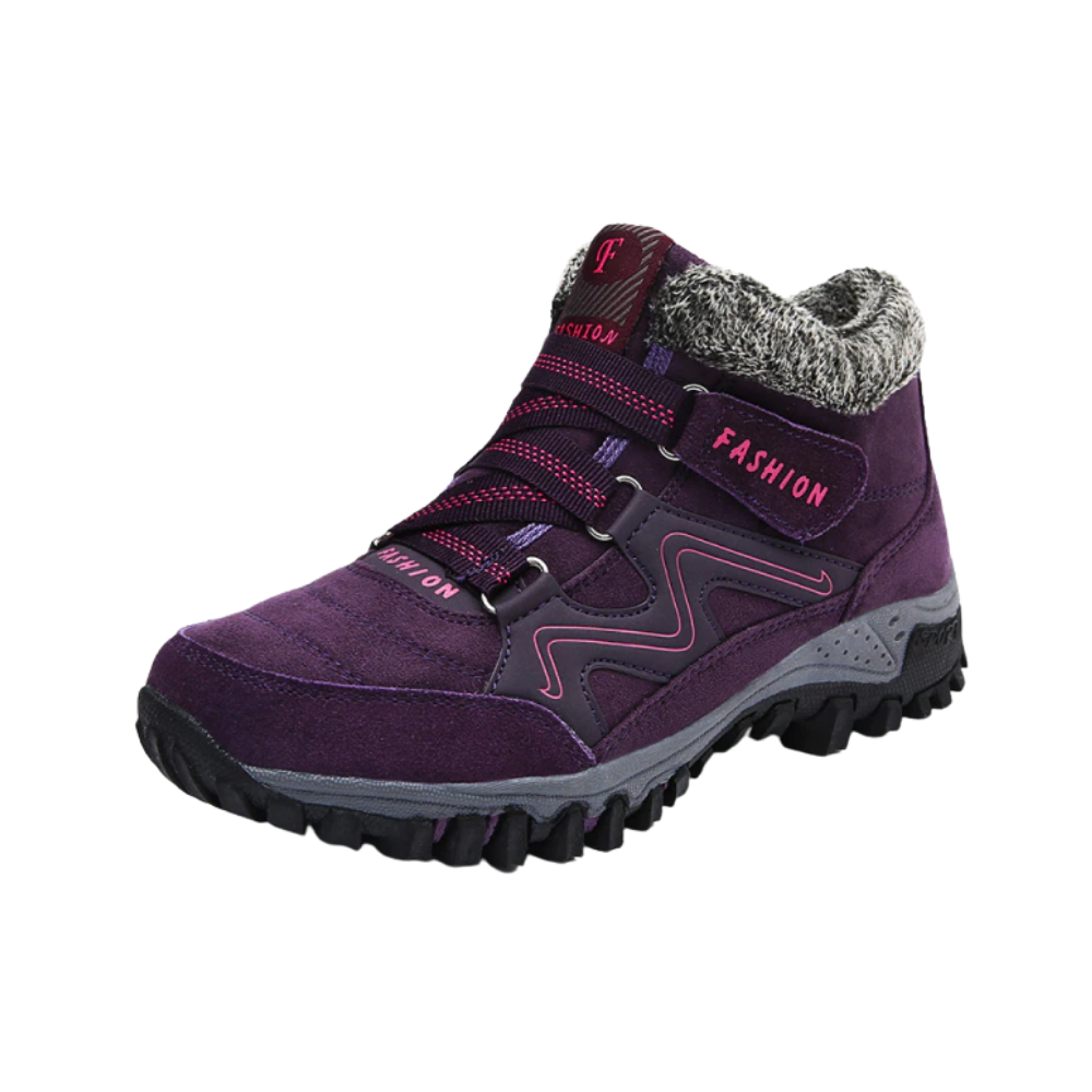 Bottes de hiver en cuir de la marque Byte Legend, couleur violette, chaussures isolantes pour temps froid.