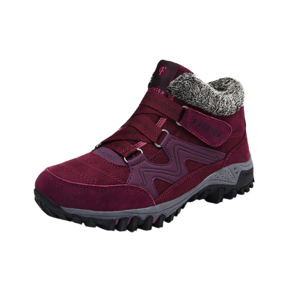 Bottes de hiver en cuir rouge Byte Legend, chaussures chaudes et élégantes avec semelle robuste, parfaites pour le froid.