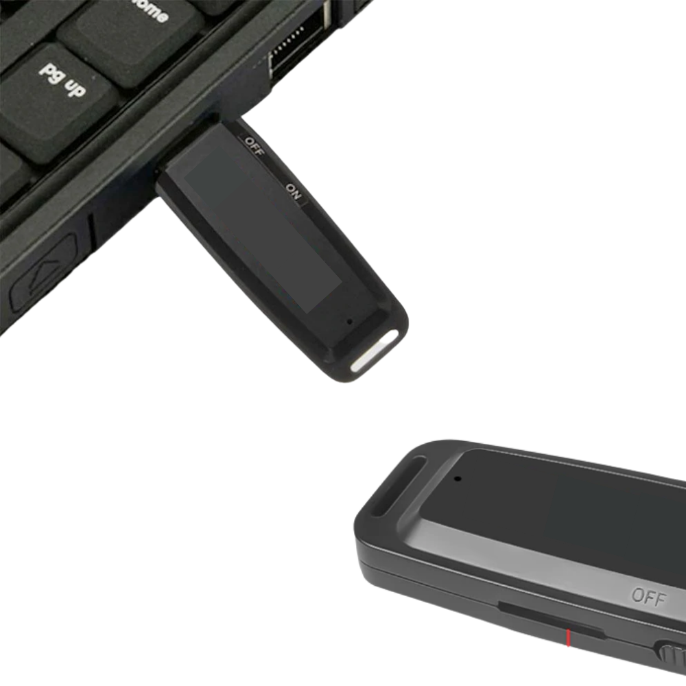 Gravador de voz USB da marca Genérico, mostrador de capacidade de armazenamento em tela digital.