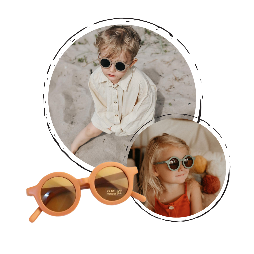 Óculos de sol vintage redondos para crianças de 1 a 5 anos, armação bege e design retrô, acessórios para proteção solar infantil