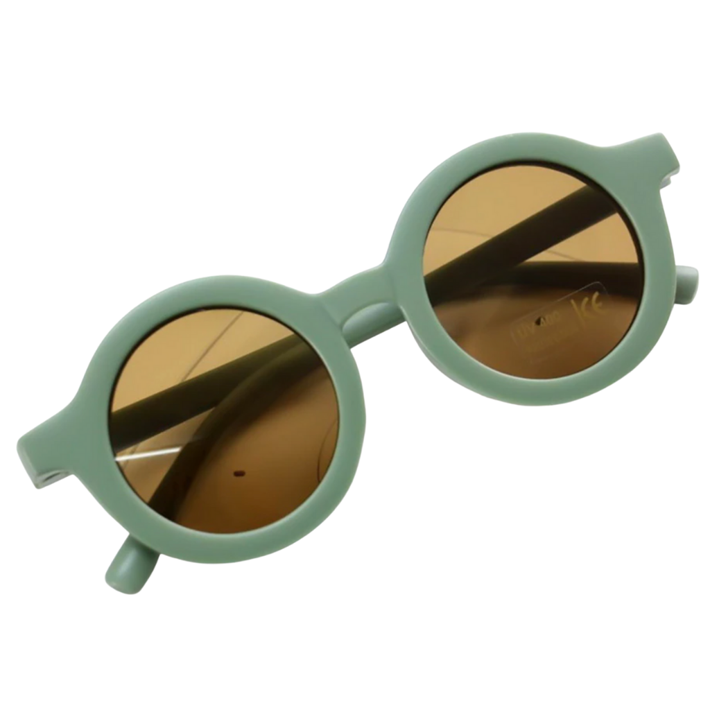 Óculos de sol vintage redondos verdes para crianças de 1 a 5 anos, com armação estilosa e proteção UV.