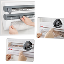 Suporte de parede 4 em 1 para filme, papel toalha e outros utensílios de cozinha da Xiaoluokaixin, com compartimentos de corte.
