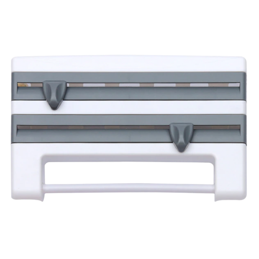 Suporte de parede cinza Xiaoluokaixin para filme plástico, papel toalha e outros utensílios de cozinha, fixado na parede.