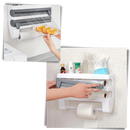 Suporte de parede 4 em 1 para filme plástico, papel toalha e utensílios de cozinha Xiaoluokaixin, instalação fácil, organizado e funcional