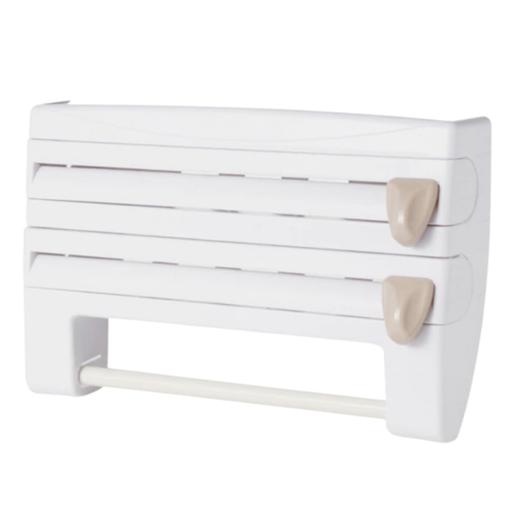 Suporte de parede 4 em 1 para filme plástico, papel toalha e outros utensílios de cozinha, na cor branca, marca Xiaoluokaixin